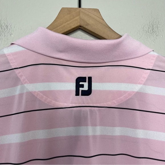 Footjoy Men Polo Shirt Large Pink Stripe Short‎ Sleeve Golf Performance Poly - Picture 5 of 11